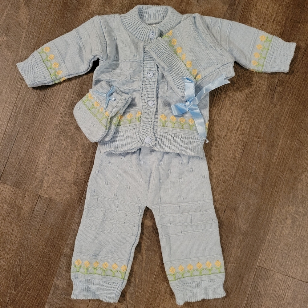 New baby boy knitted outfit 4pc 3-6m
